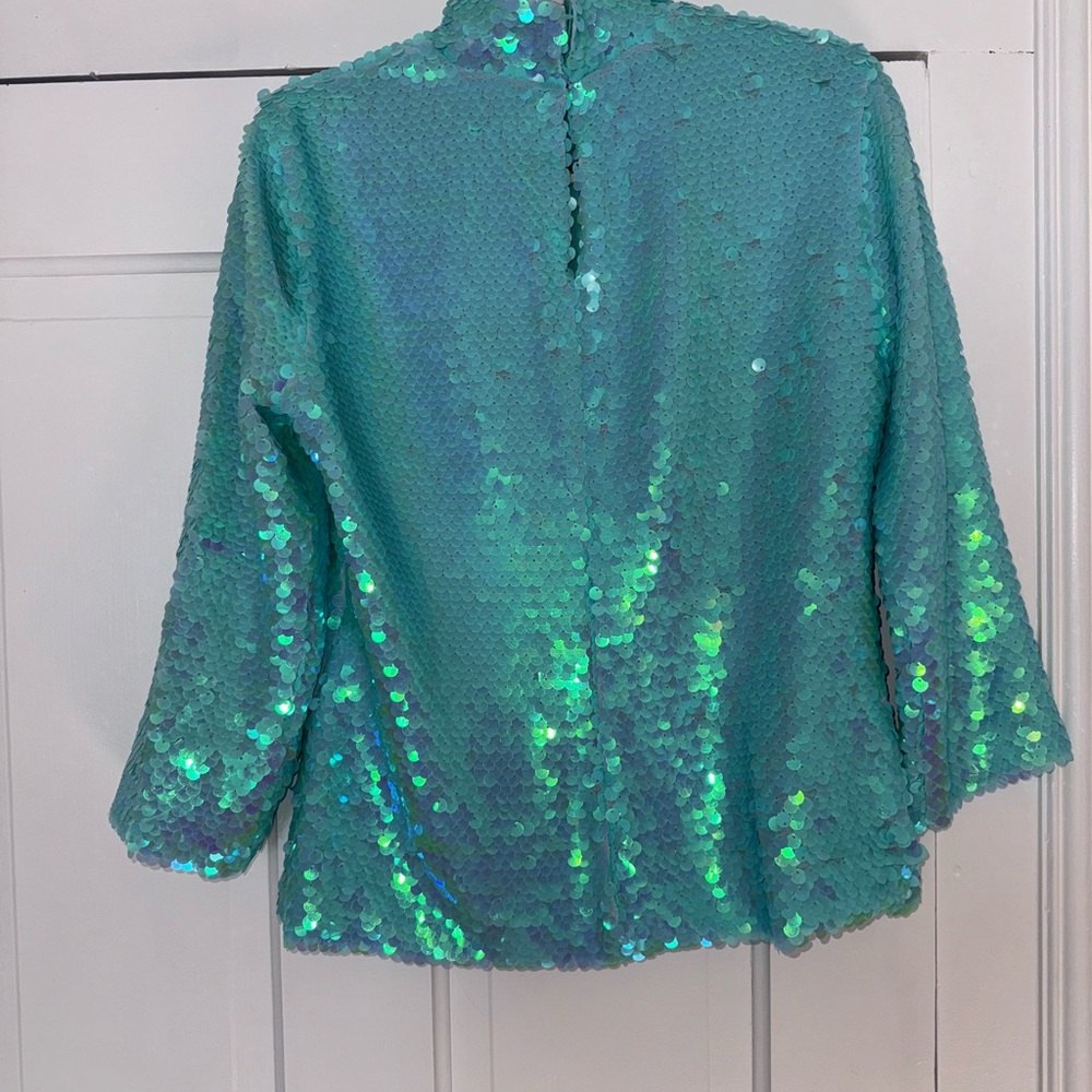 Milly Iridescent Sequin Top in Aqua - Picture 2 of 7